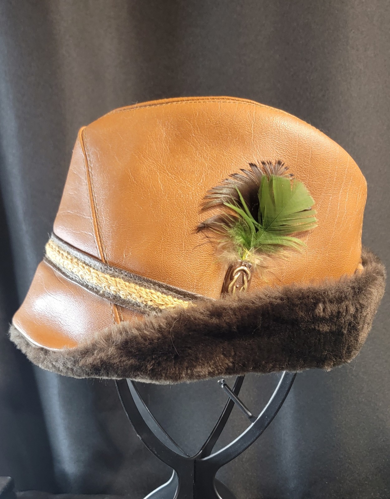 Vtg Stevens Union Made Gentleman’s Tyrolean Hat Faux Fur Ear Flaps Feather