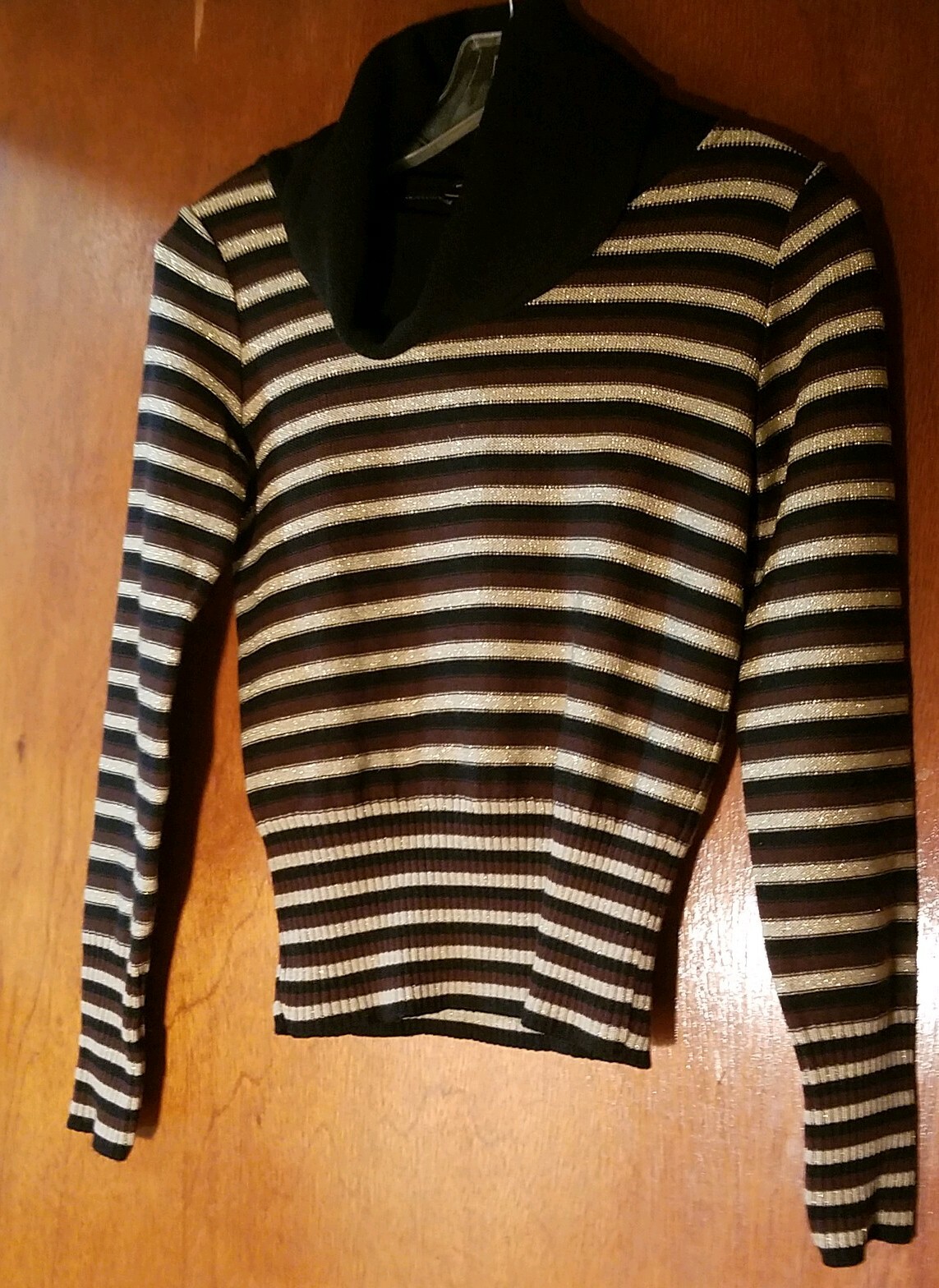 Vtg 90s Joseph London Striped Wool/Metallic Sweater Cowl Neck XS Italy