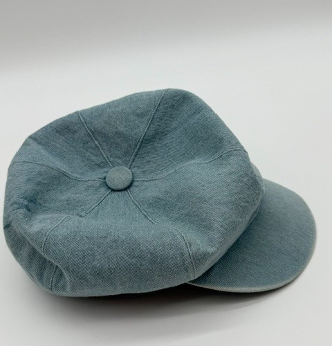1960’s Vintage-inspired Denim Cabbie Cap Newsboy Hat Flat Brim w/ button