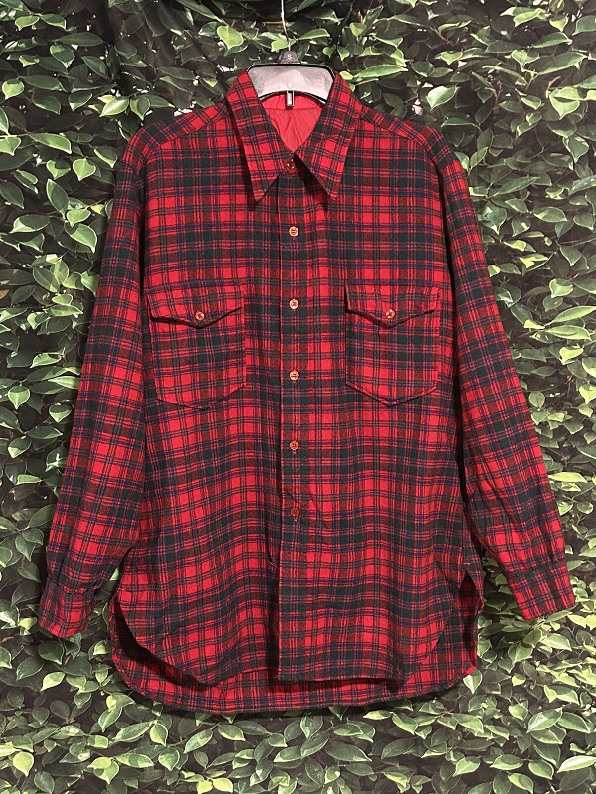 Vintage Pendleton Wool Plaid Shirt Red Blue Green Mens Large Missing Tag