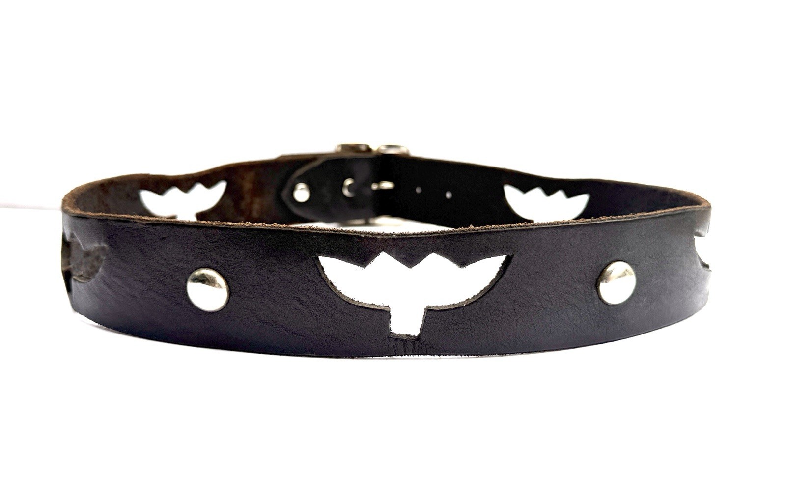 Black Joed Studded Vintage Belt Bat Cut Out Silver Studs Removable Buckle S M 33