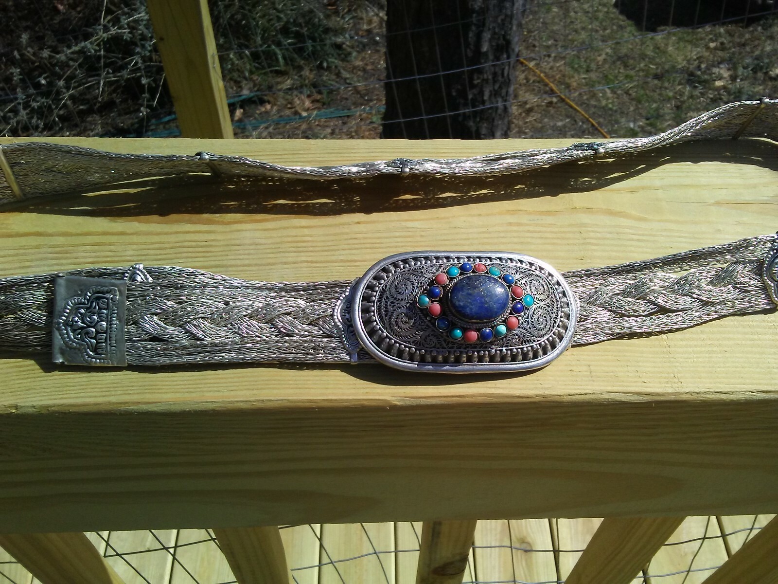 Vintage Woven Metal and Precious Stone Belt from Nepal