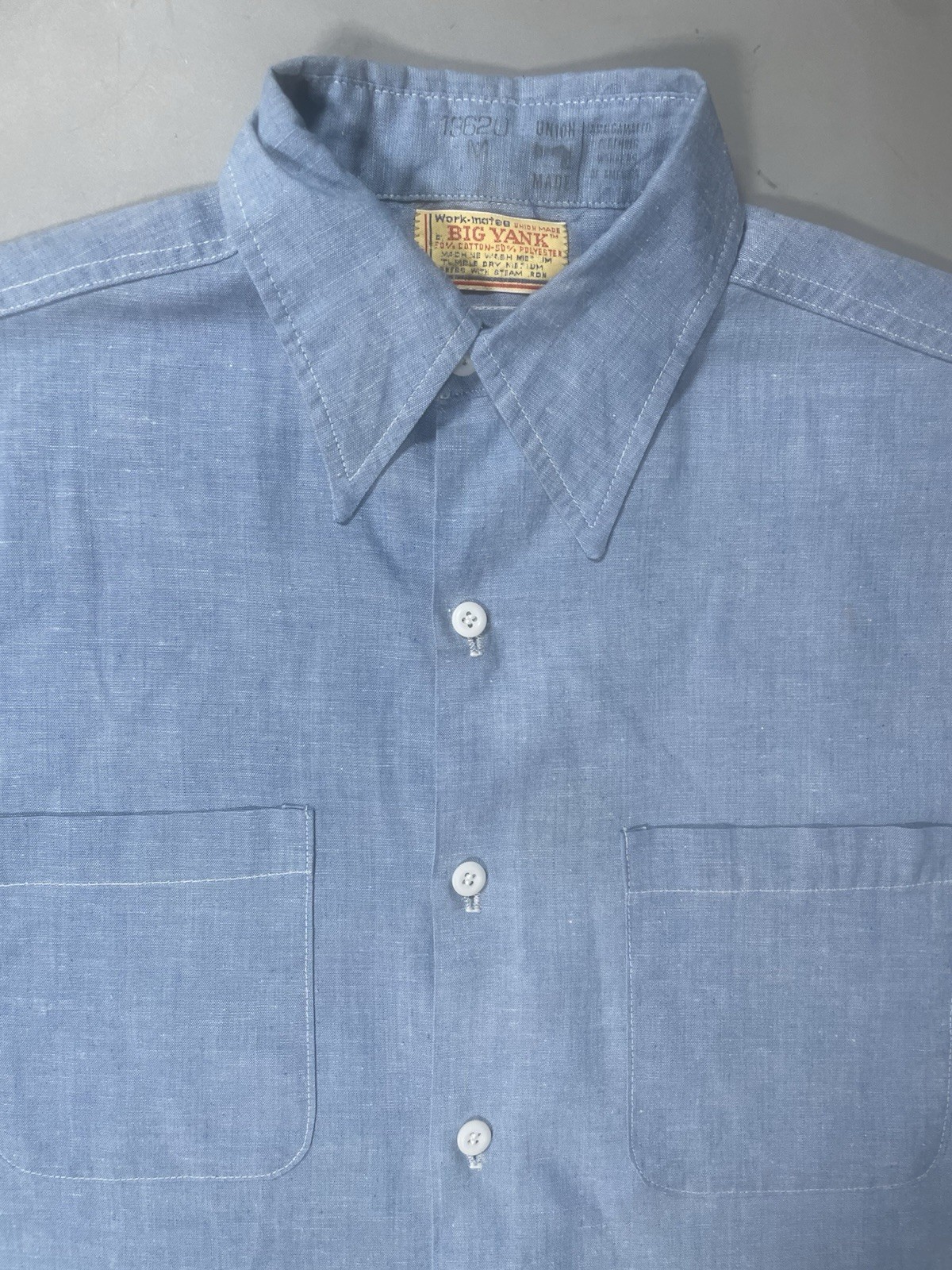 Vintage 1930-70s Big Yank Shirt Large Cotton Selvedge Chambray Work-mates Union.