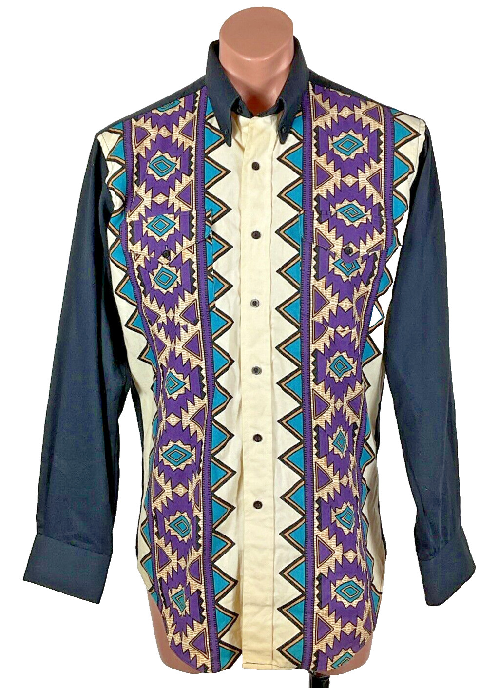 VTG Ruddock Bros. Button Up Mens M Cowboy Twill Western Aztec Made in USA