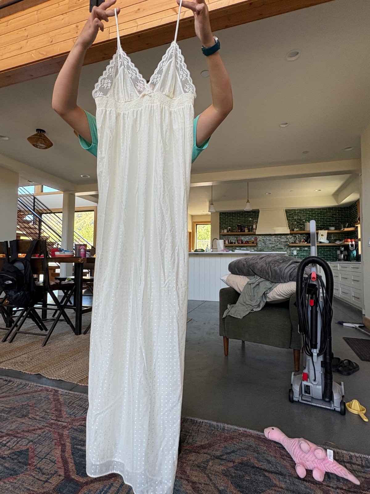 1980s romantic and sheer nightie! Swiss dot nylon w an empire waist