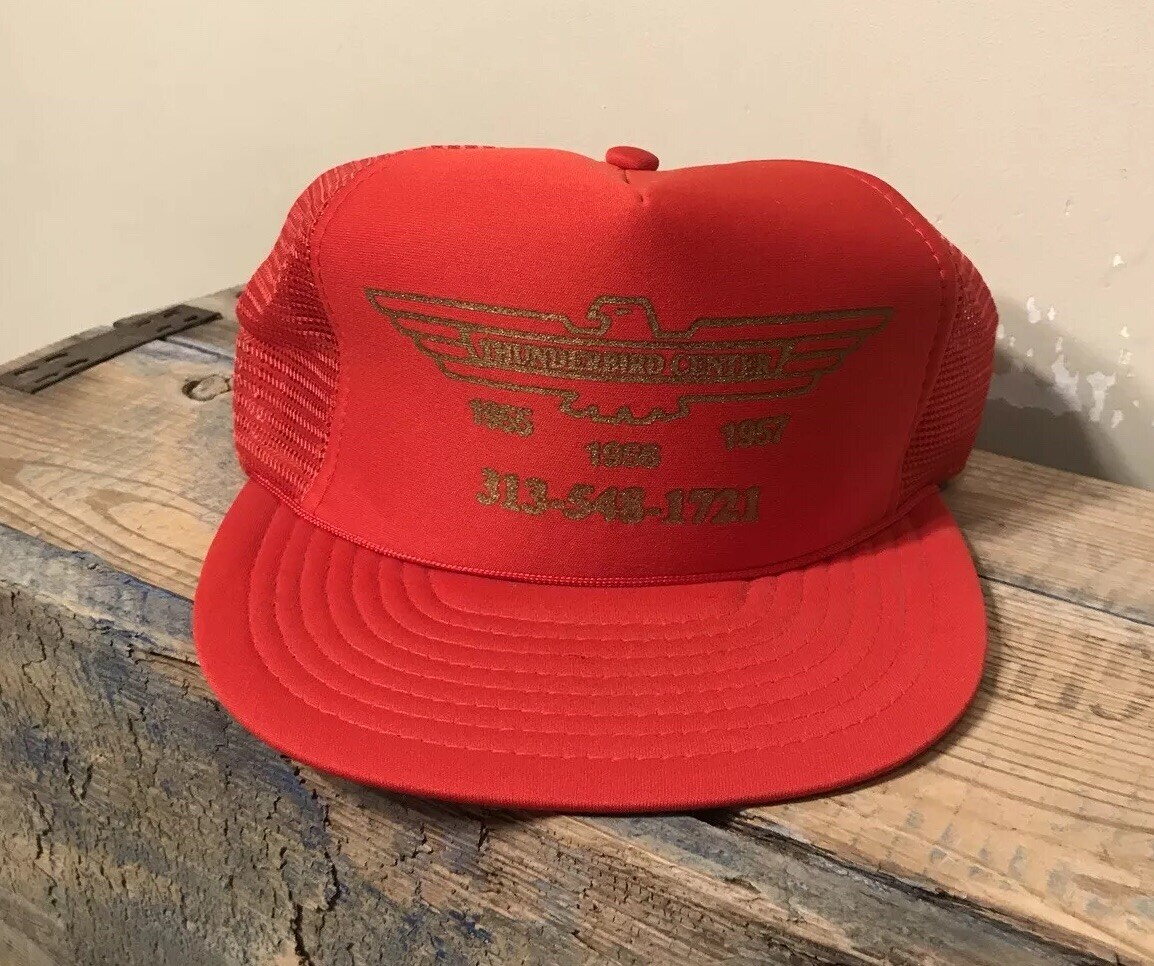 Vintage Thunderbird Center 1955 1956 1957 Ford racing red trucker hat deadstock