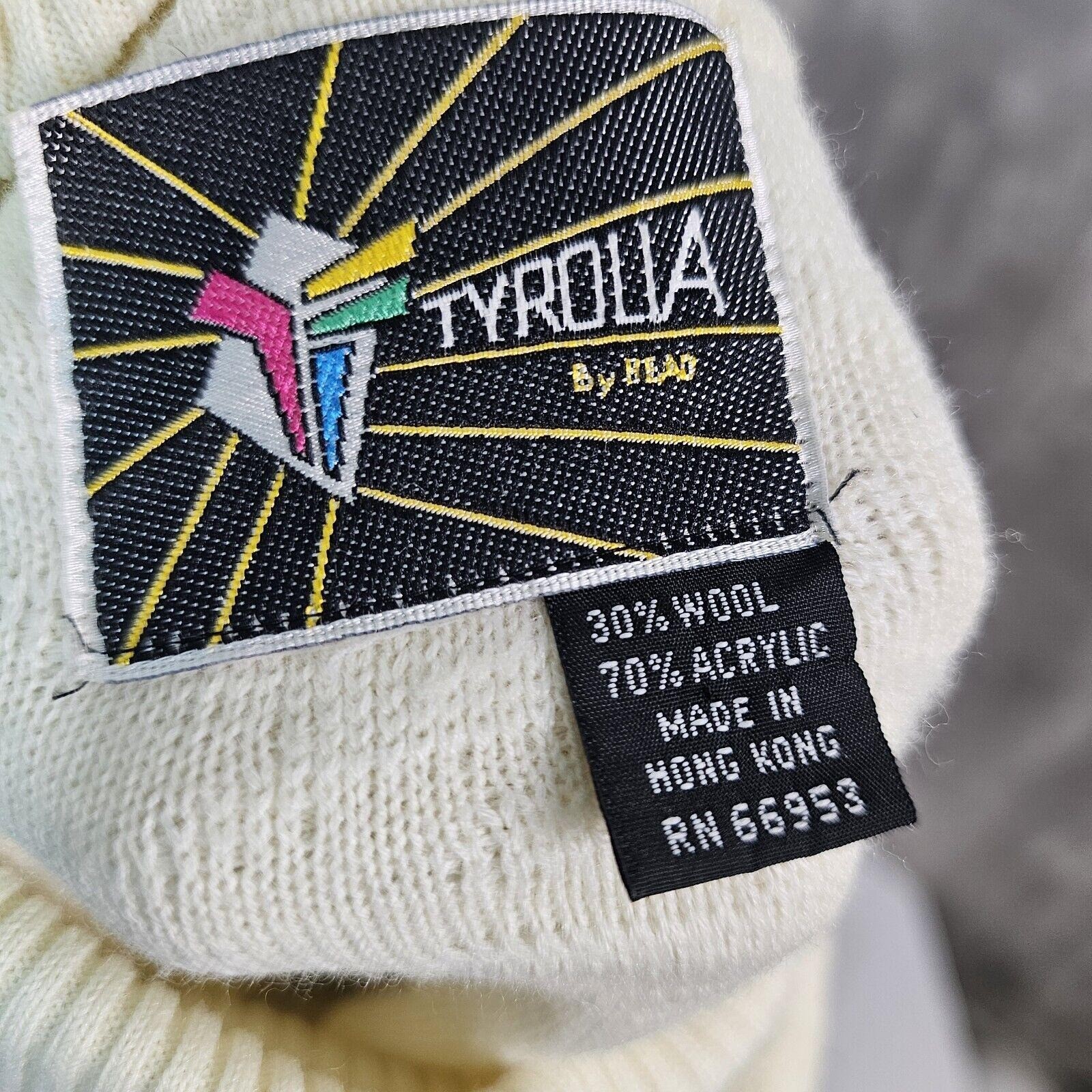 Vintage 80s Tyrolia by Head Cream Textured Turtleneck Ski Sweater Hong Kong M