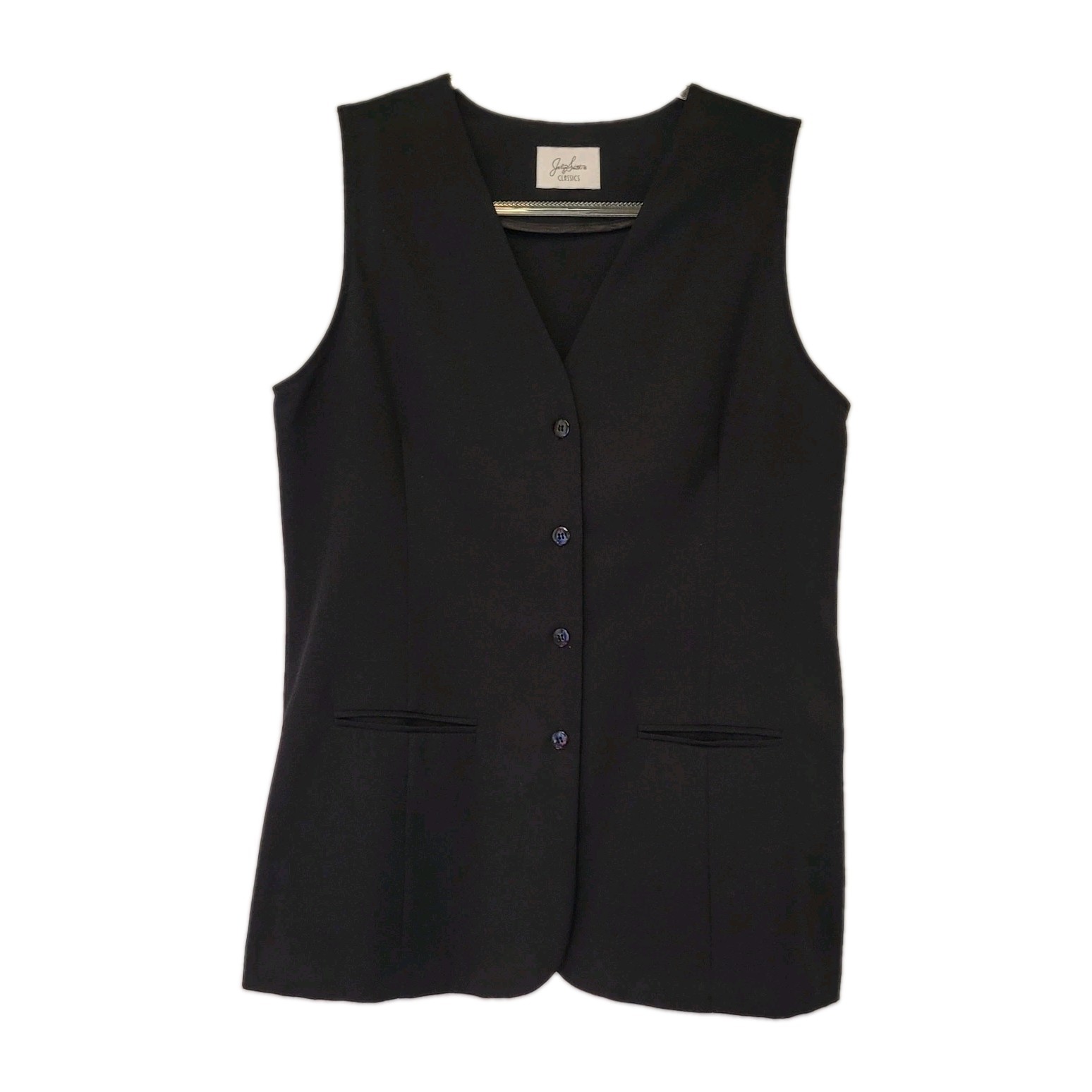 VTG Black V Neck Button Up Vest Sleeveless Blazer Wmn’s 12 Jaclyn Smith 90s