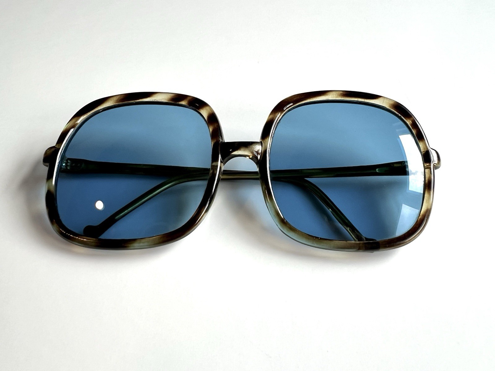 Vintage 1970s Oversized Sunglasses Tortoise Blue Glass Lens Huge Retro 70s