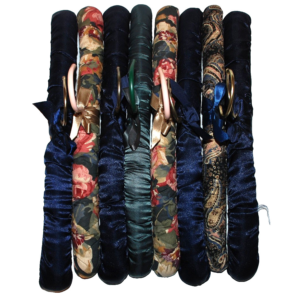 Satin Fabric Padded Lingerie Clothes Hangers Ribbon Unbranded Set of 8 Vintage