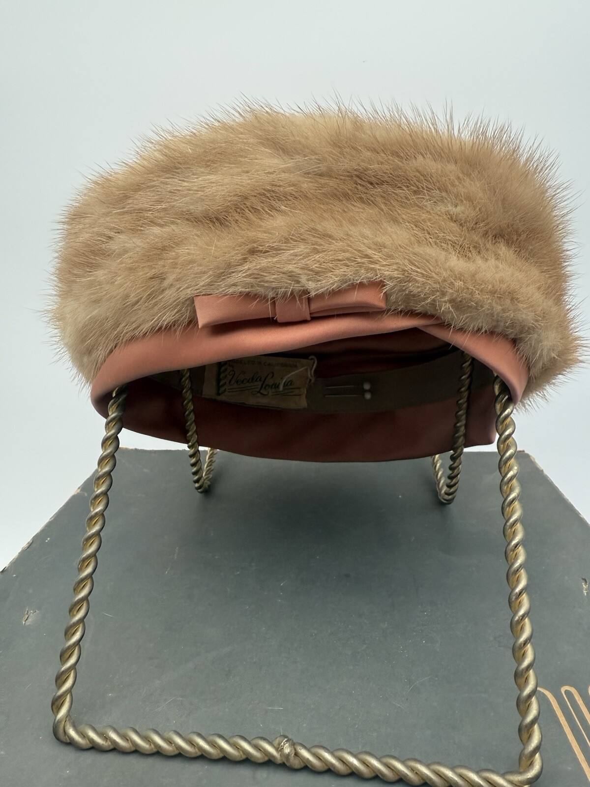 Mink Pink Pillbox Hat VTG Satin Trimmed Veeda Louisa Weinstock Lubin & Co