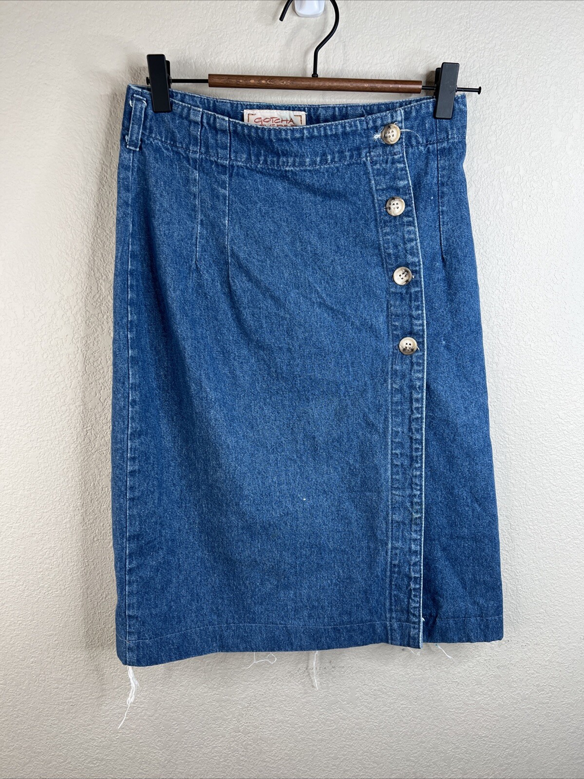 Vintage 1980s Gotcha Covered Jean Women’s Button Wrap Skirt Made In USA Size 4