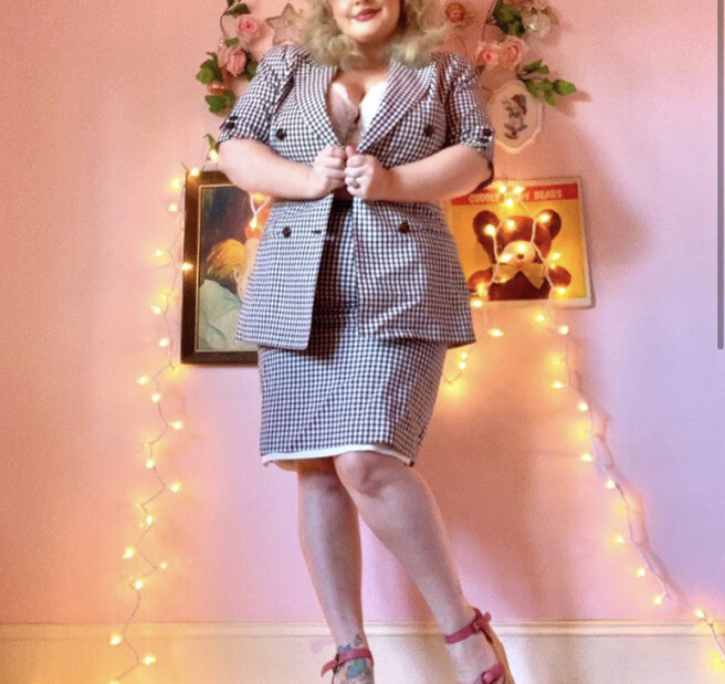 vintage 90s brown plaid 2 piece skirt suit M/L