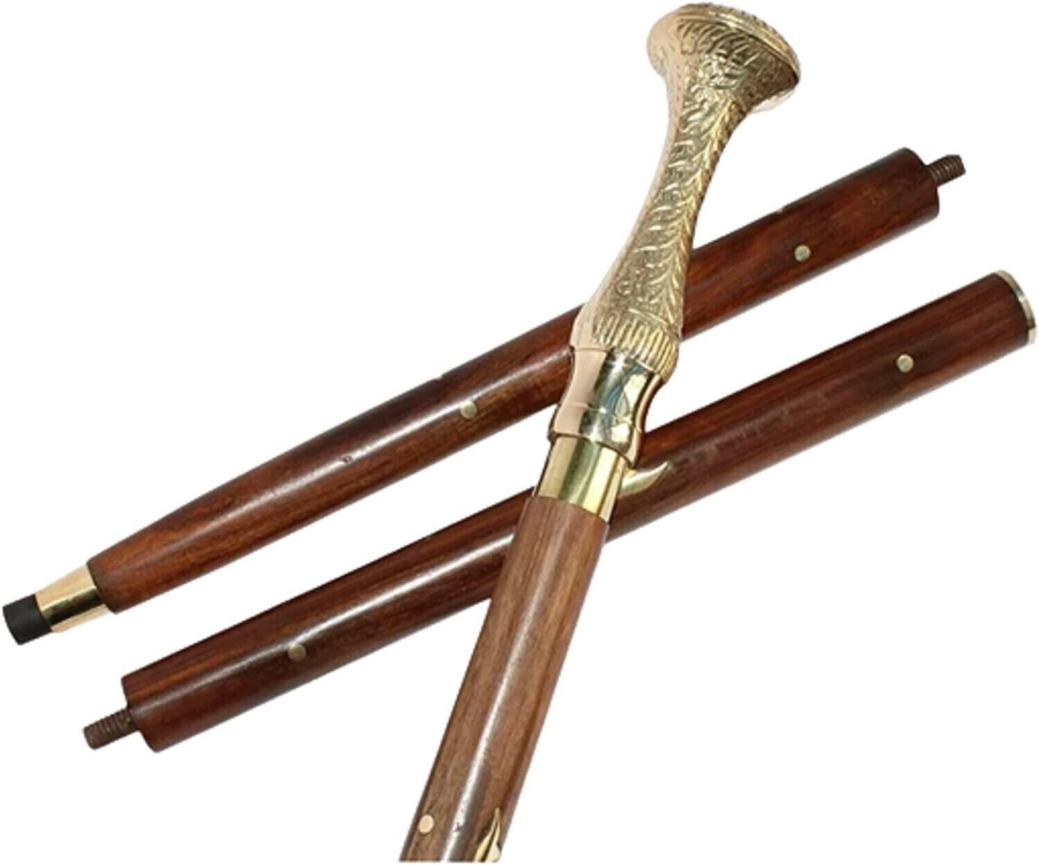 Wooden walking stick Medieval replica walking cane with Brass Handle