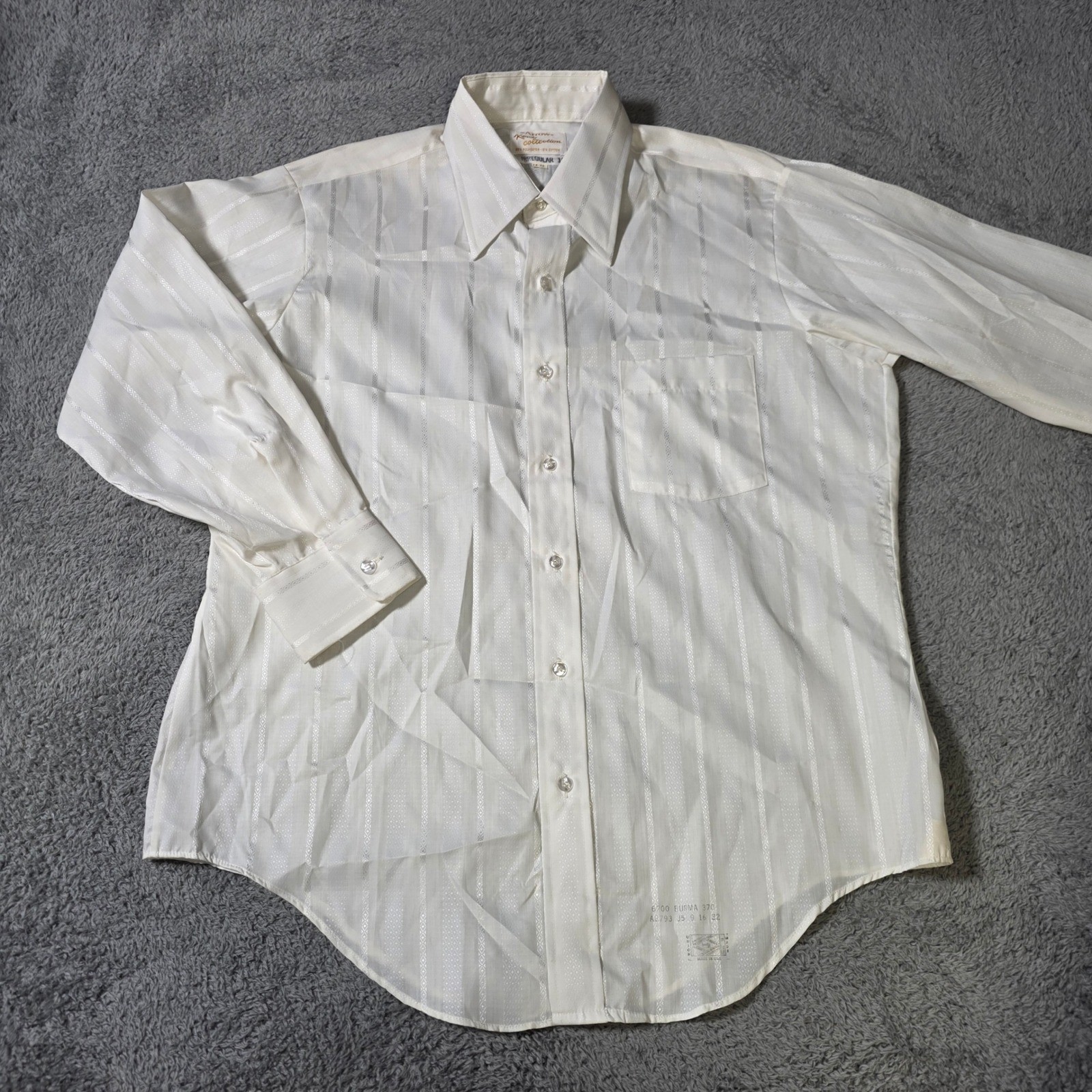 Arrow Mens 16-32 Dress Shirt White Jacquard Stripe Long Sleeve Button Down Vintg