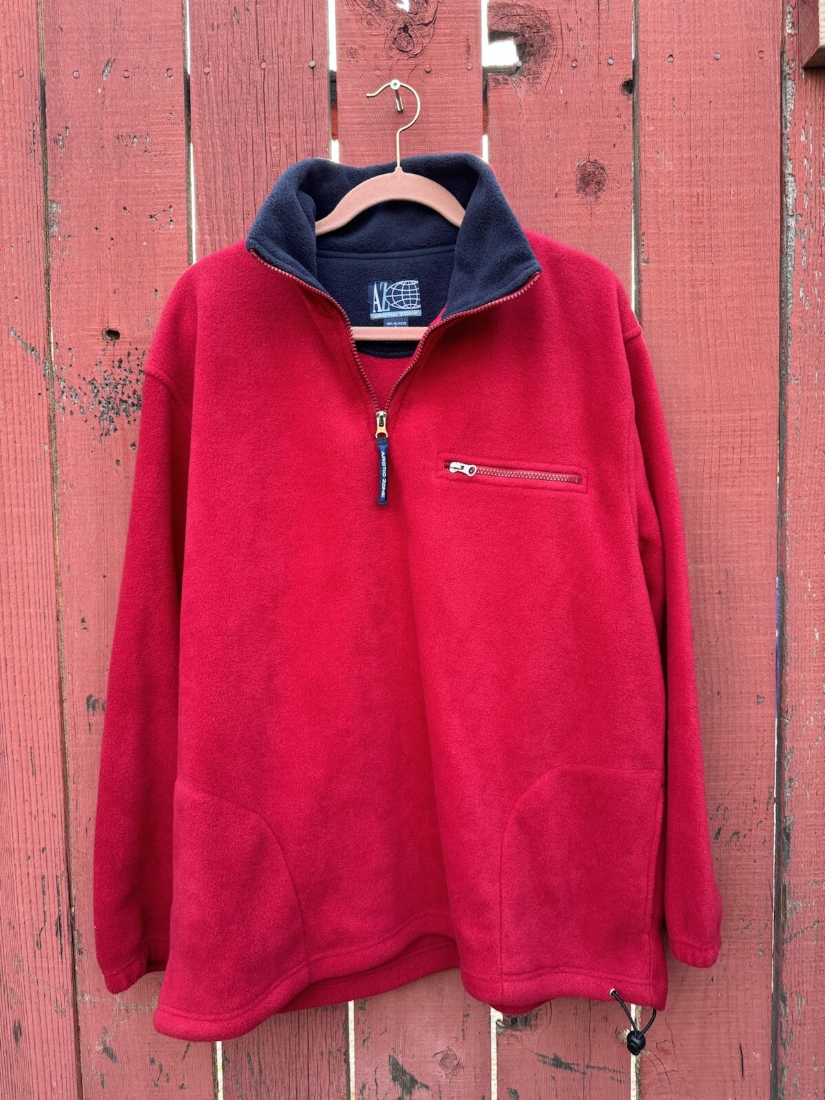 Vintage 90s Red Fleece Pullover Jacket Campcore Outdoors Gorpcore Hiking Grandpa