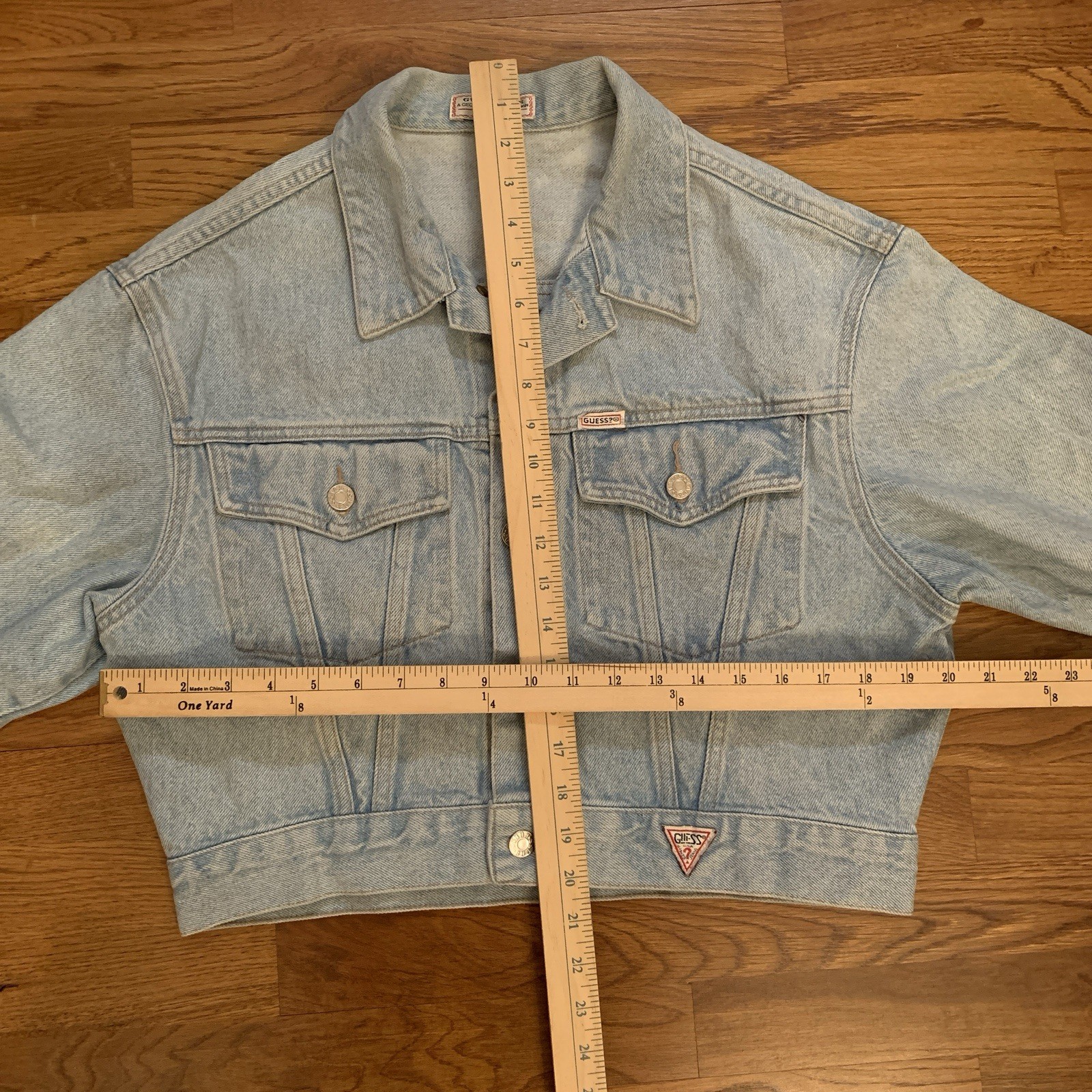 Vtg Guess Mens Jean Jacket Cropped Made USA Georges Marciano Light Blue Denim M