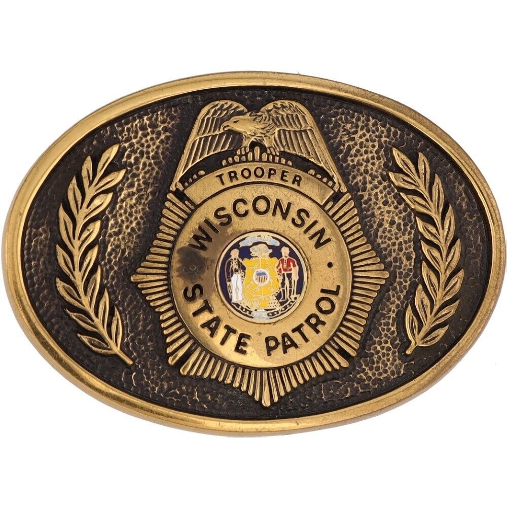 Brass Wisconsin State Patrol Wsp Highway Trooper Police 70s Vintage Belt Buckle