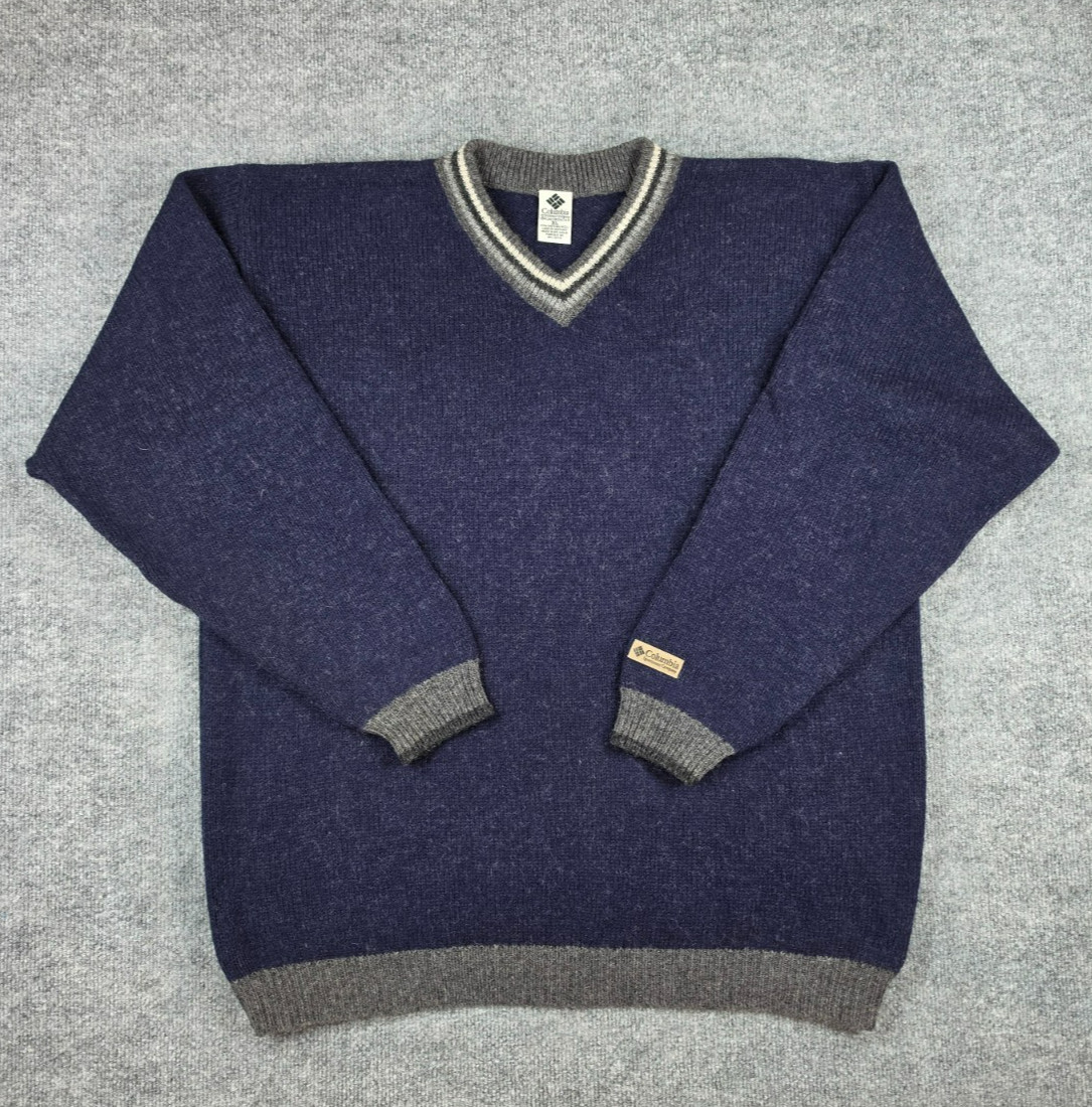 Vintage Columbia Sportswear Men’s 100% Shetland Wool V-neck Sweater Size XL Navy