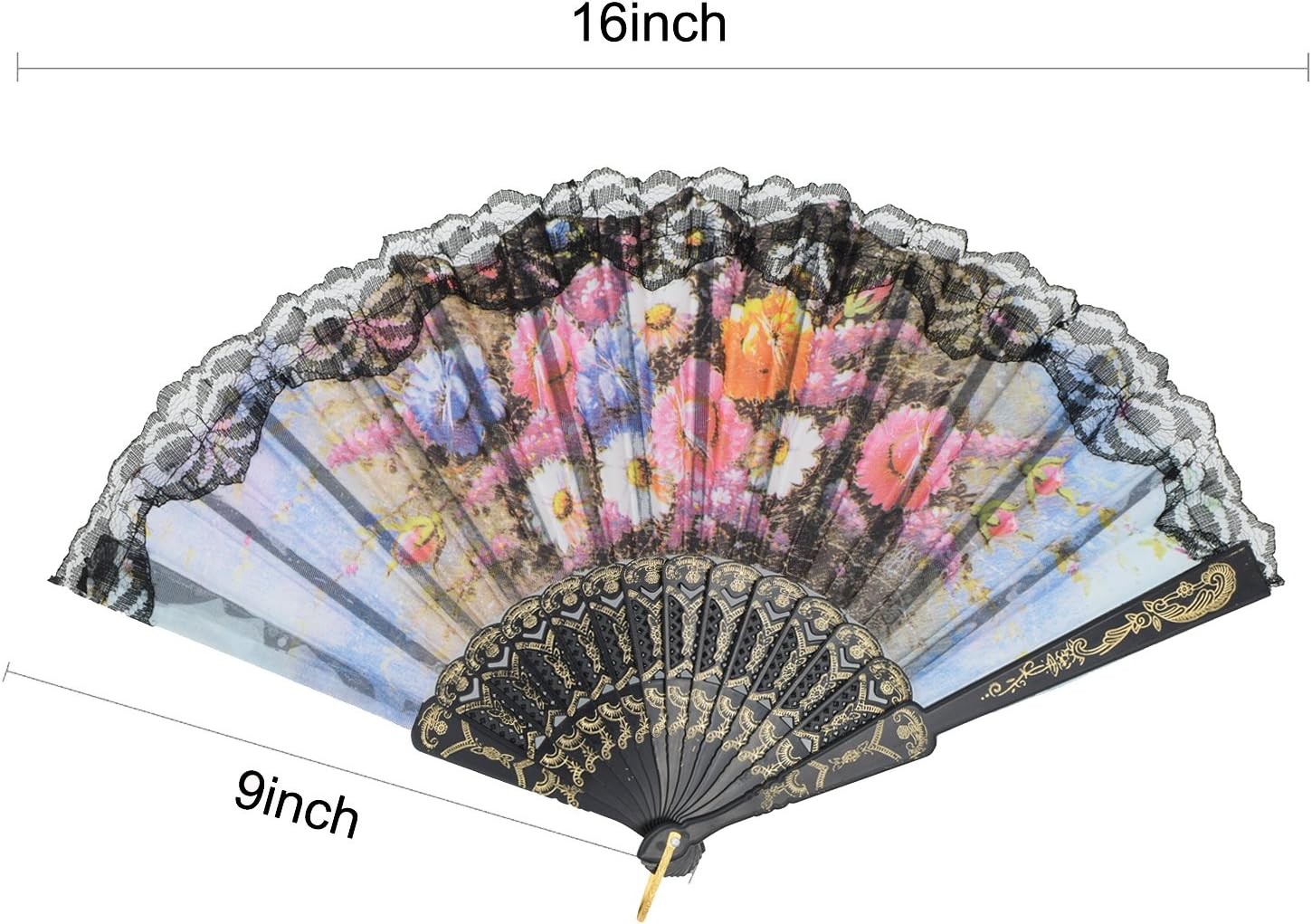 10 Pack Vintage Spanish Floral Folding Hand Fan Sequin Fabric Folding Handheld H