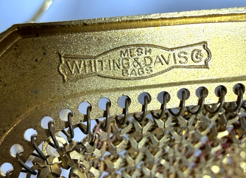 VTG Whiting and Davis Red and Gold Enamel Flower Metal Mesh Evening Bag Flapper