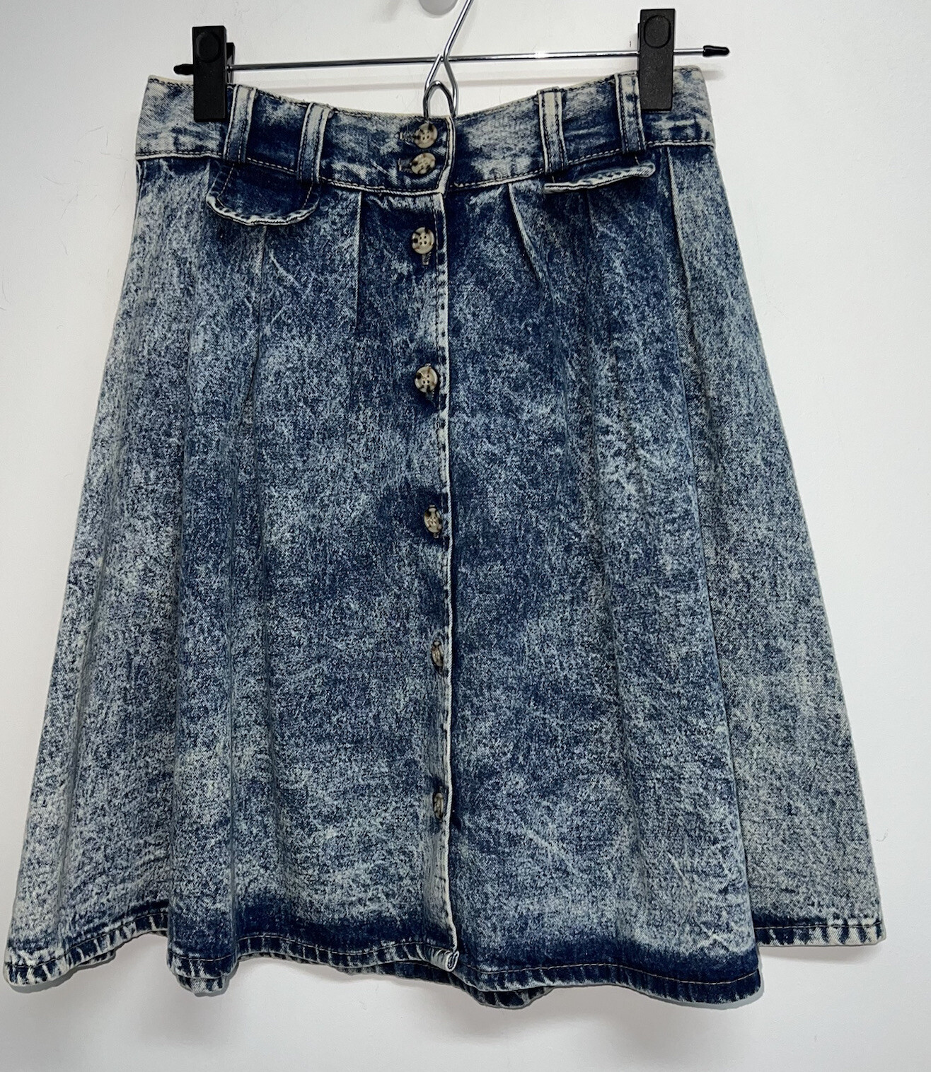 Vintage 90s Stuffed Shirt Acid Washed Denim Blue Jean Skirt Size 5 6 Button Up