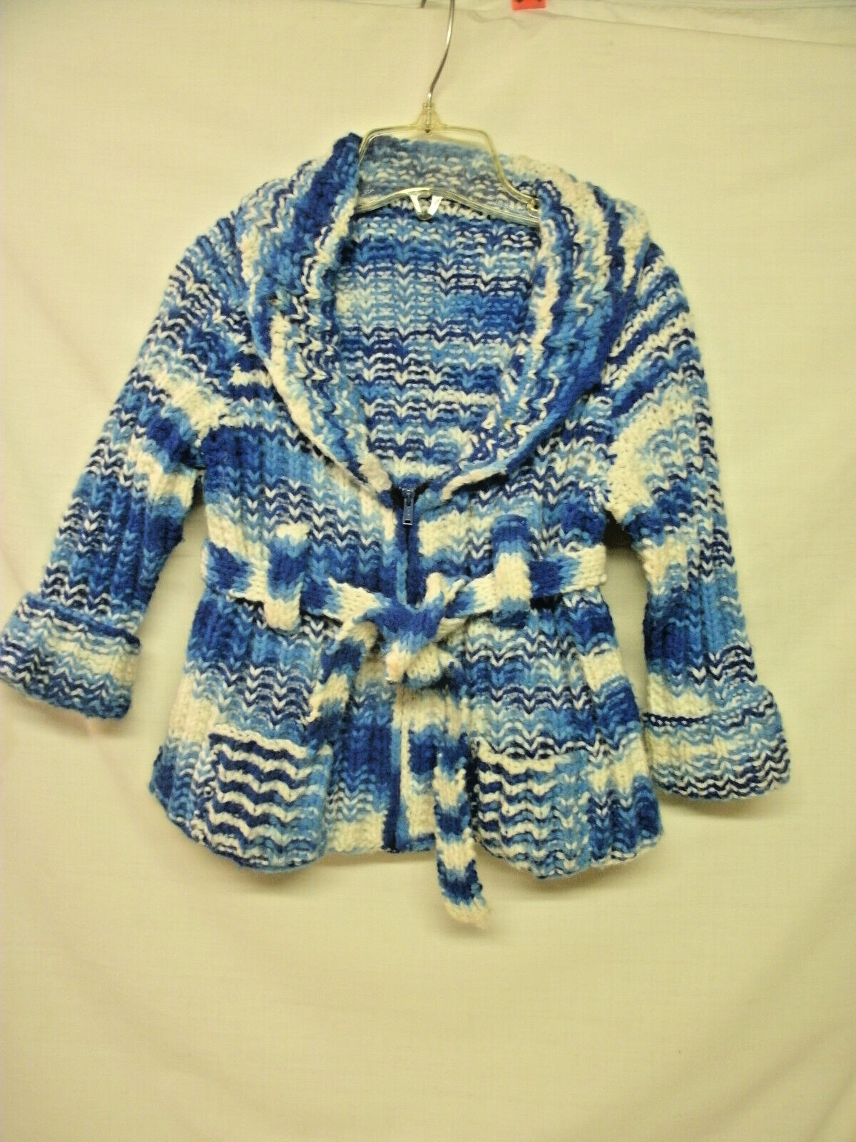 1970’s Original Boys –Hand Knit Sweater–Blue Varigated/Collar/Zipper–Sz 2-3T