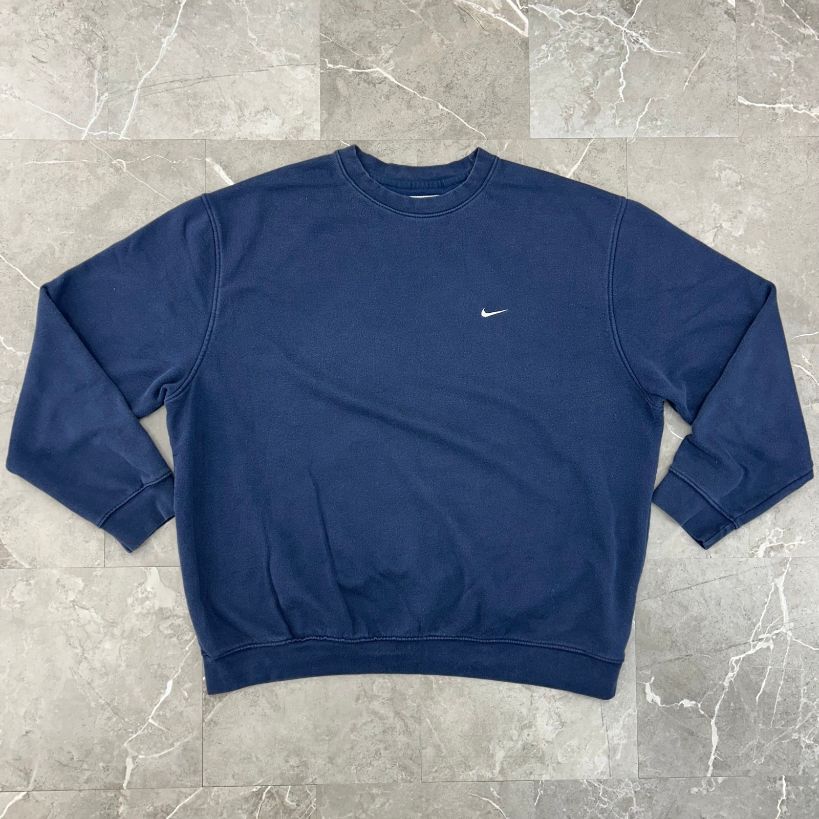Vintage Nike Sweatshirt Mens 2XL Navy Blue Pullover Crewneck Silver Tag