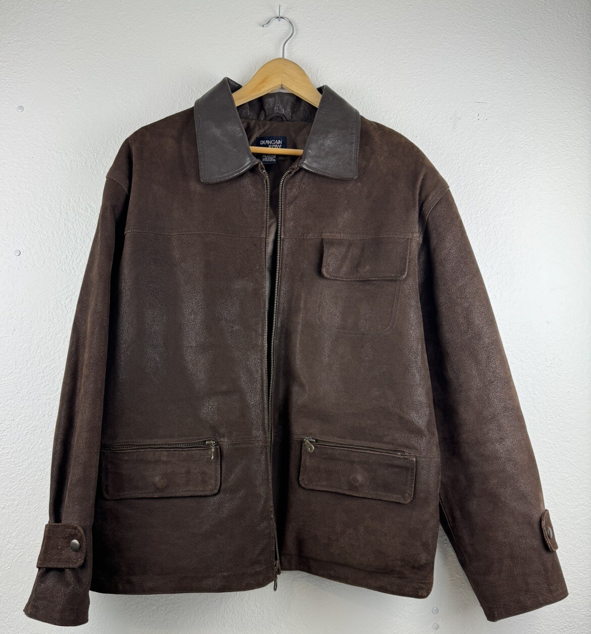 Vintage Duncan Row Brown Leather Hunting Work Jacket 3 Pockets