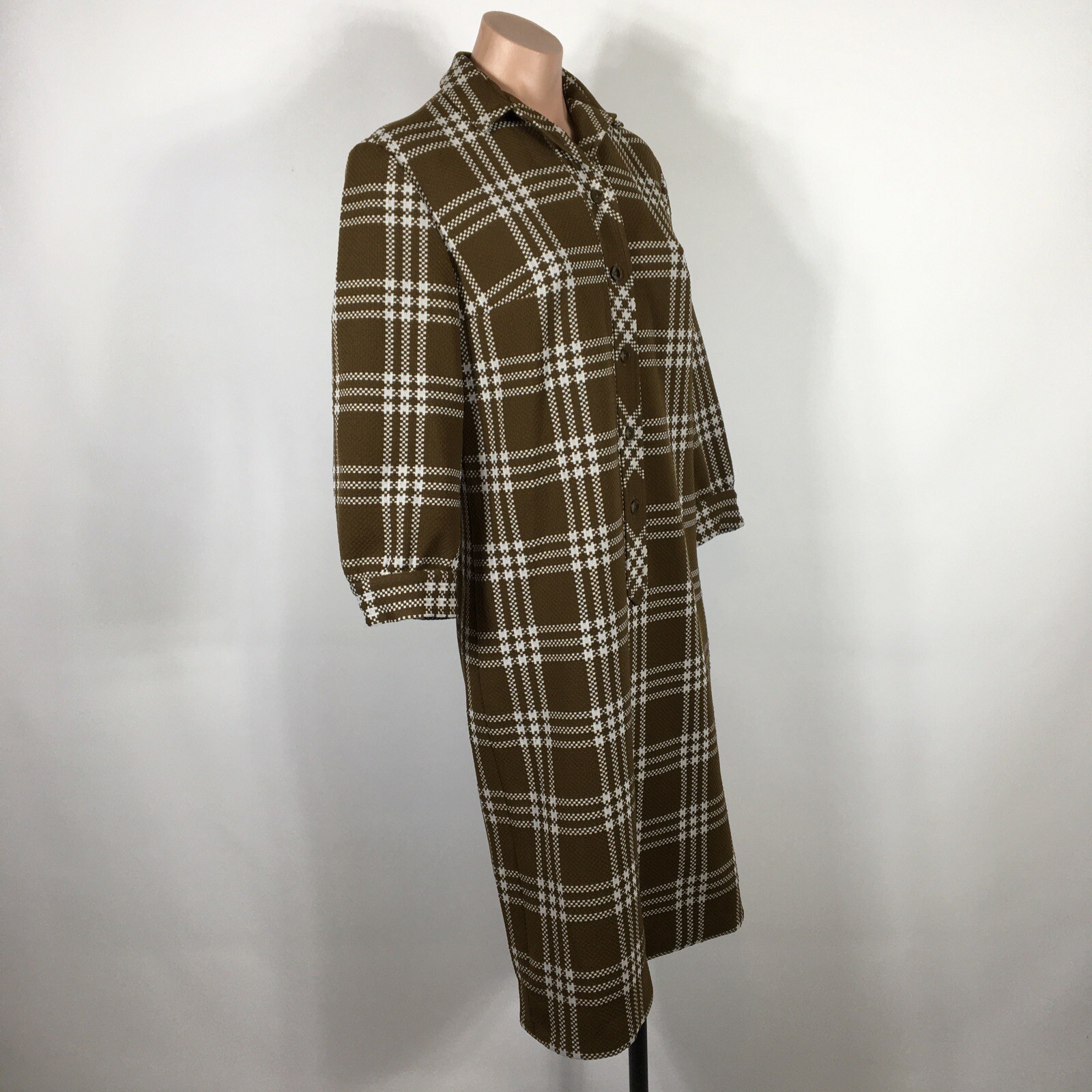 Awesome 60s VTG retro mod Izod Plaid Brown Shift Shirt Dress – M/L GO GO EUC