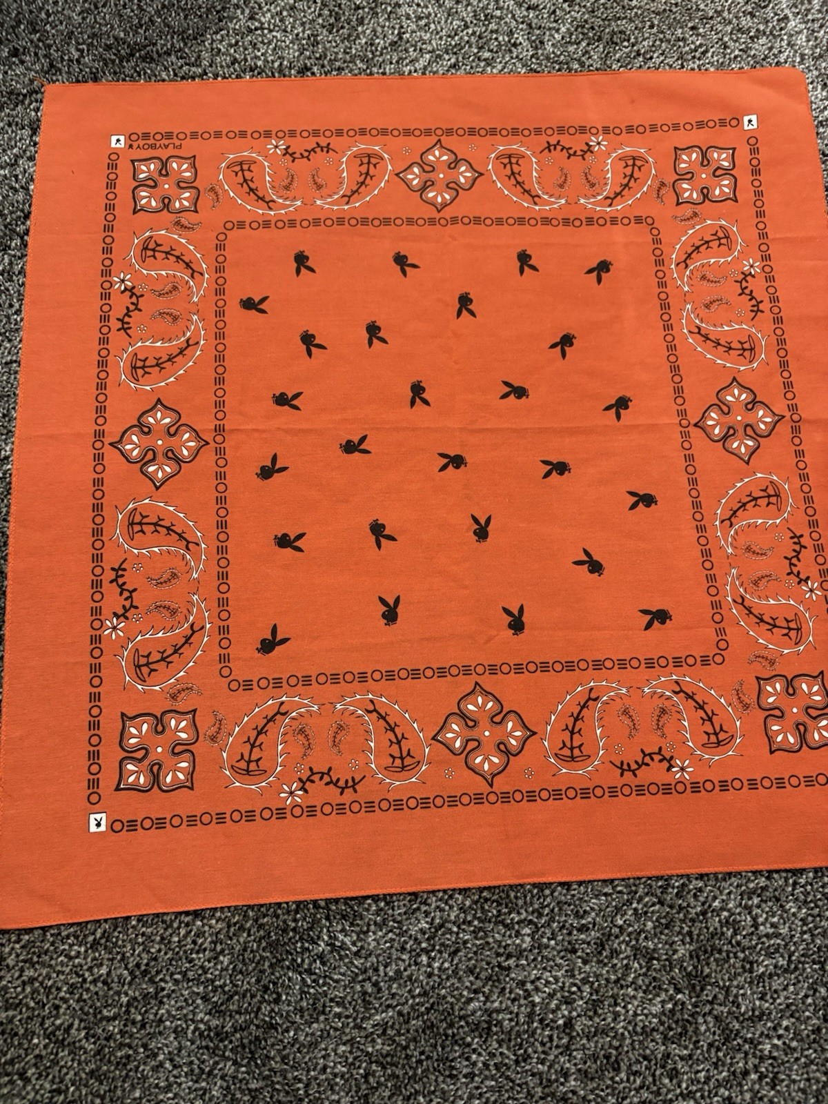Playboy Orange Floral Handkerchief/Bandana Scarf 21 X 21