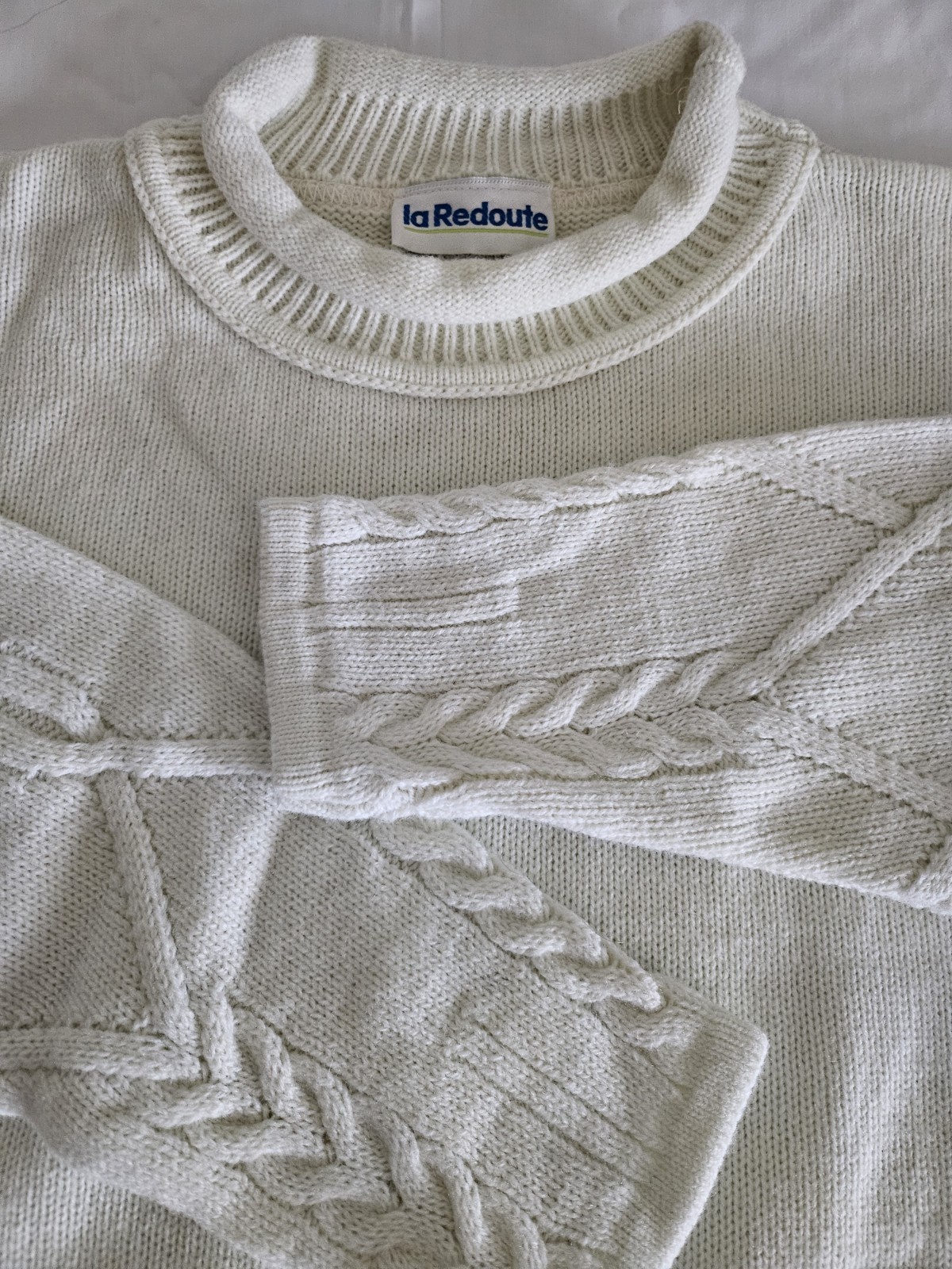 Vintage Cable Knit Womens Sweater 1980s Size Large Made In USA Ecru/off white.