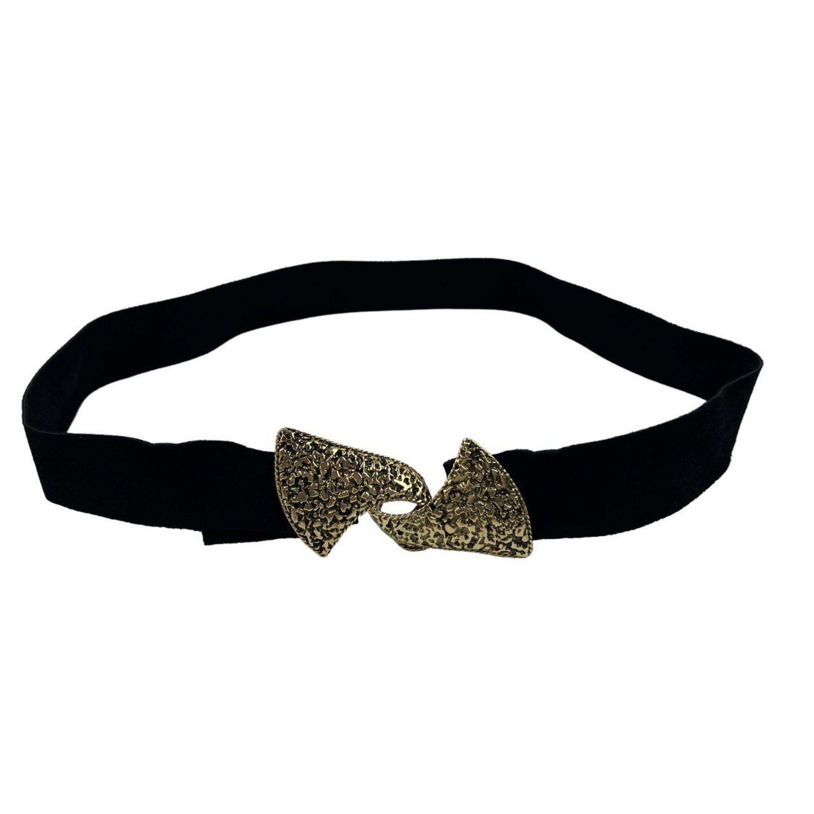 Vtg Clara for Firenze Belt Black Suede Gold Interlocking Buckle Adjustable 38”