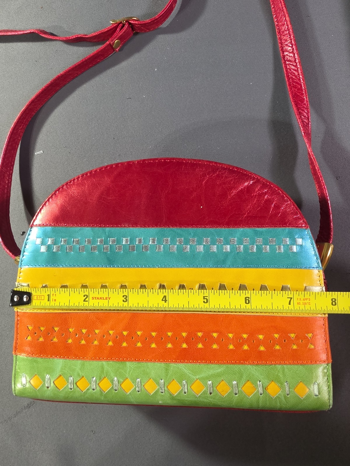 Vintage 80s Margaret Jerrold Leather Crossbody Bag Rainbow Color Block Spain