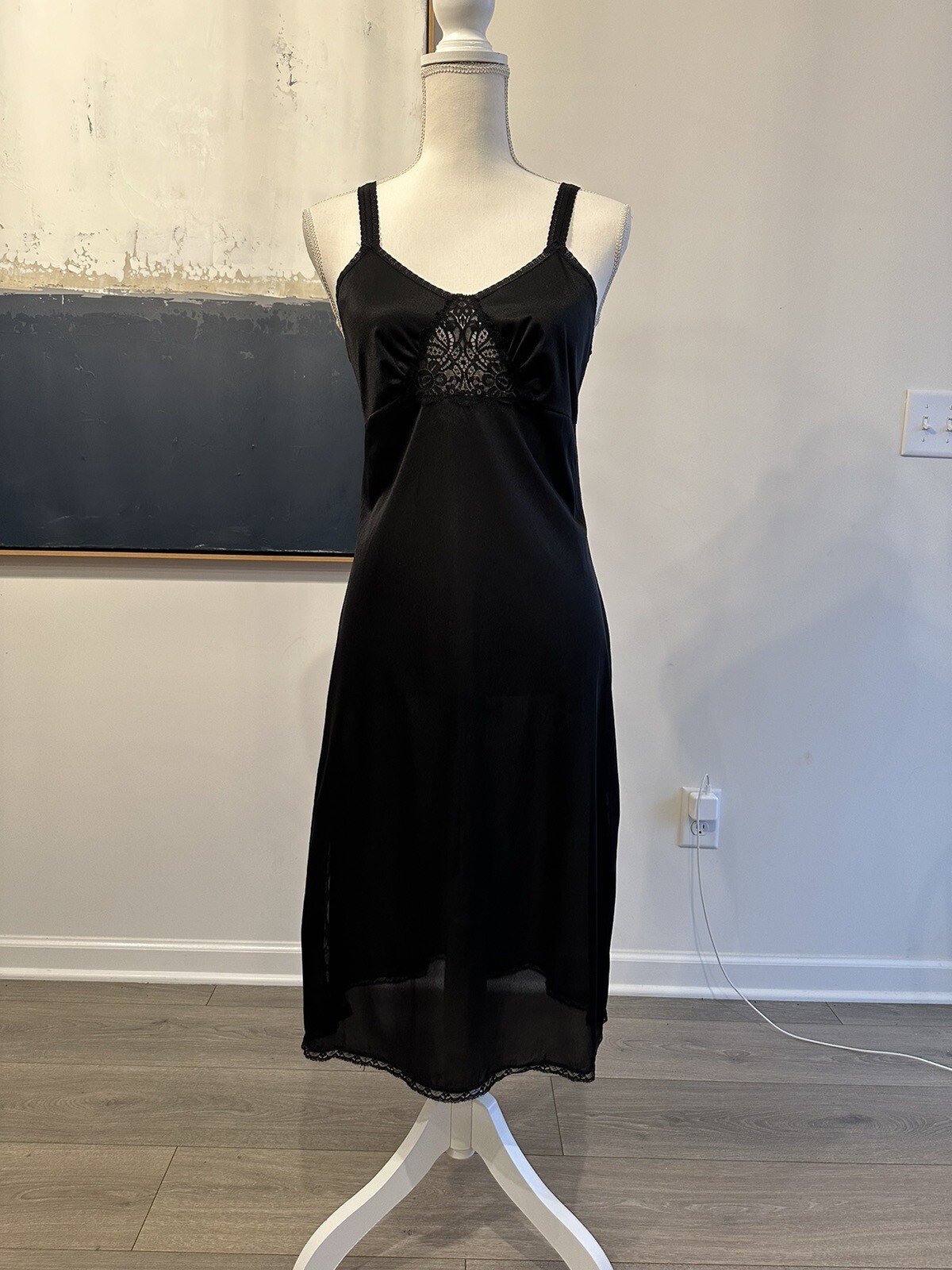 Vintage Nylon Slip Dress Nightgown Mob Wife Dark Academia Grunge Y2K SZ Med