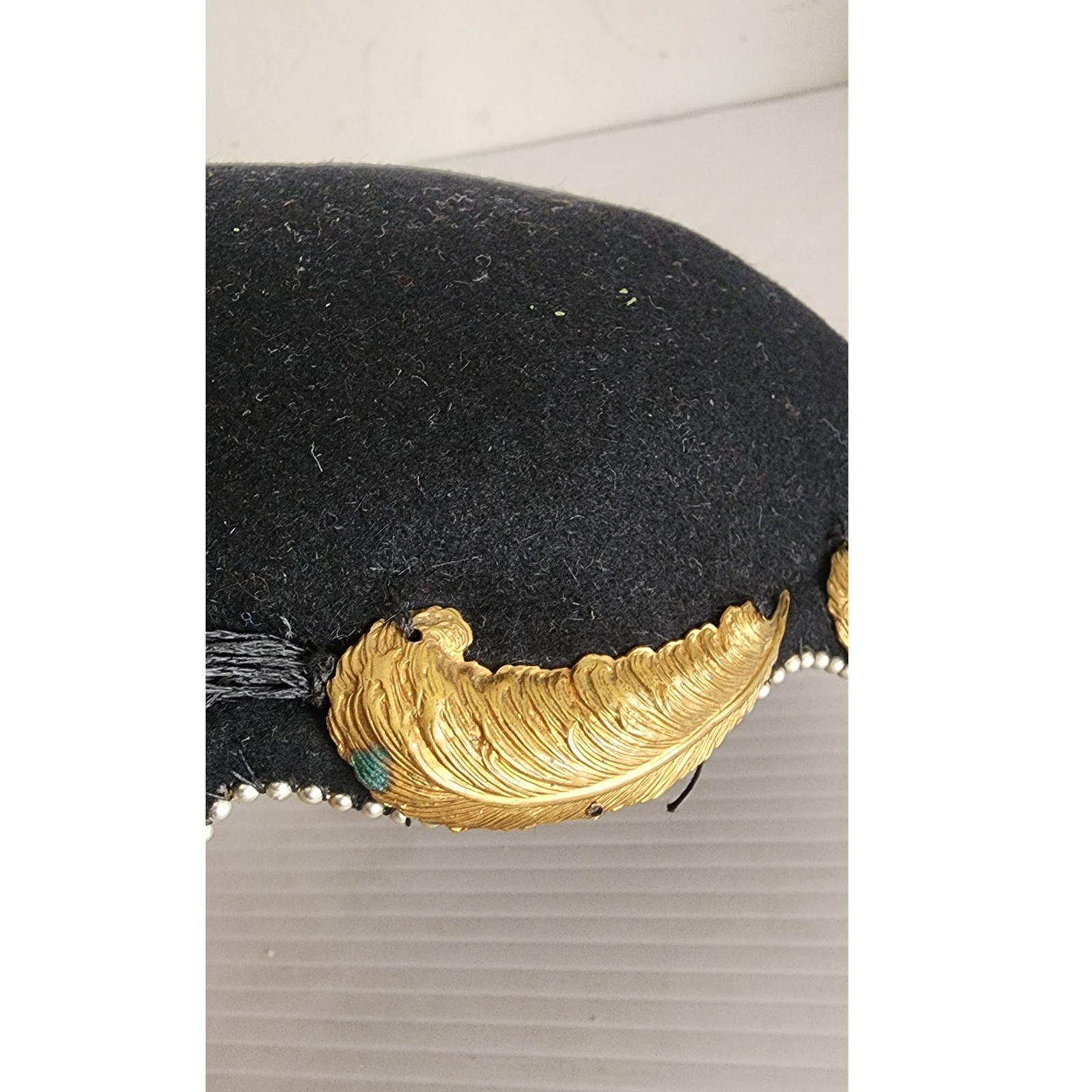Vintage 1950s Bes-Ben Hat Black Wool Gold Feather Veil Chicago Millinery OOAK
