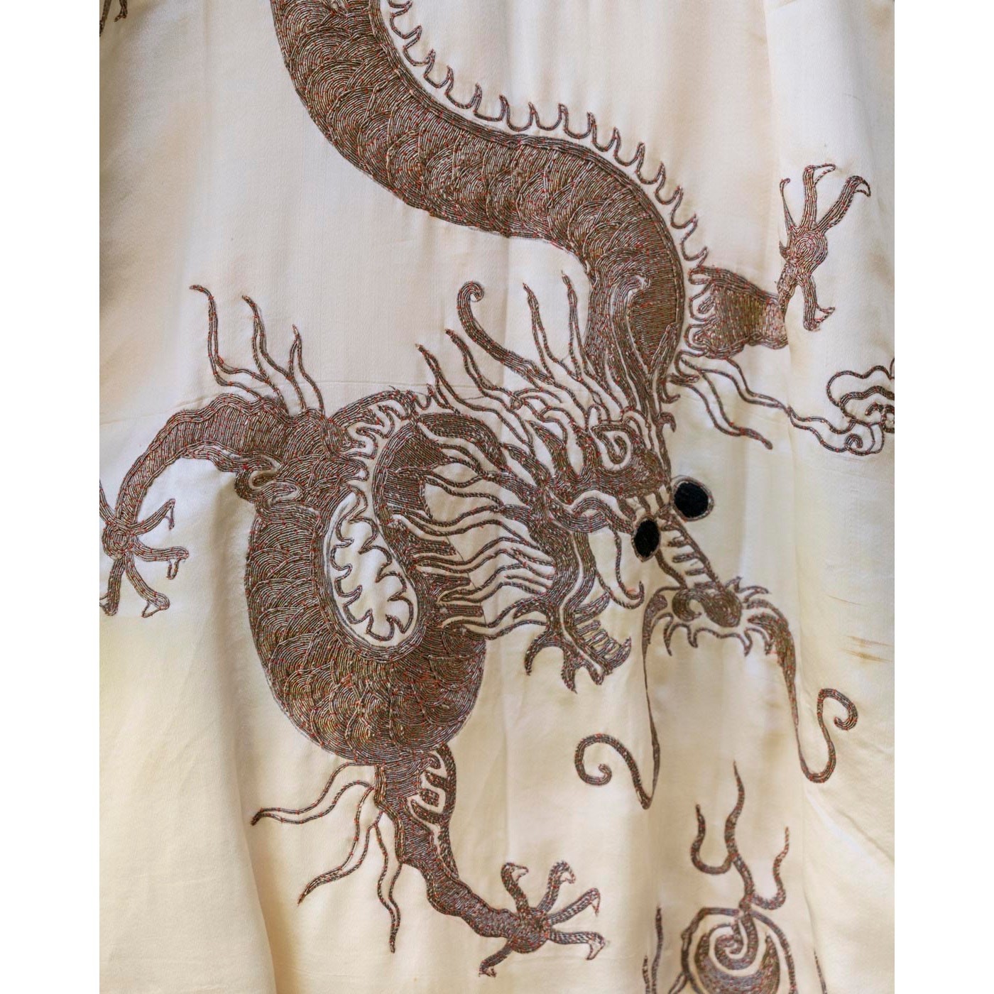 Silk Embroidery Chinese Robe Dragons Gold Thread WWII Era 1940’s