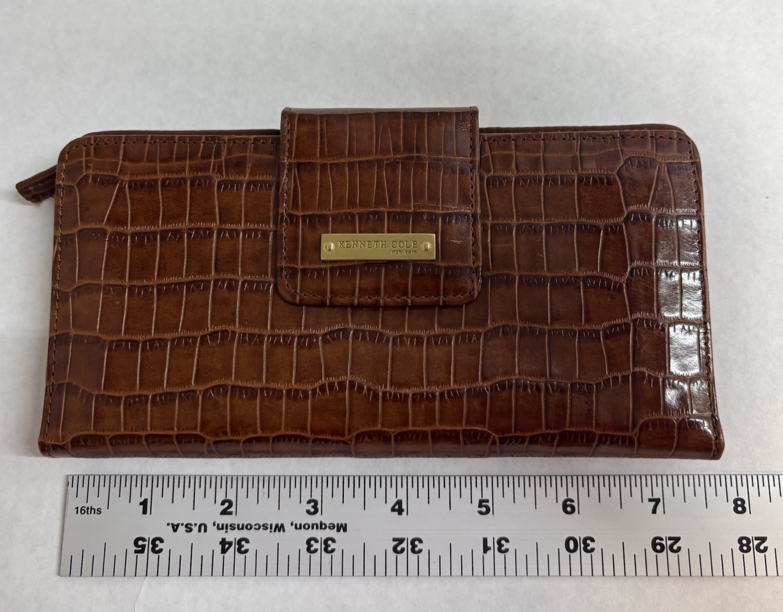 Kenneth Cole NY Y2K Cognac Genuine Leather Checkbook Wallet Croc Emb. NOS 2000’s