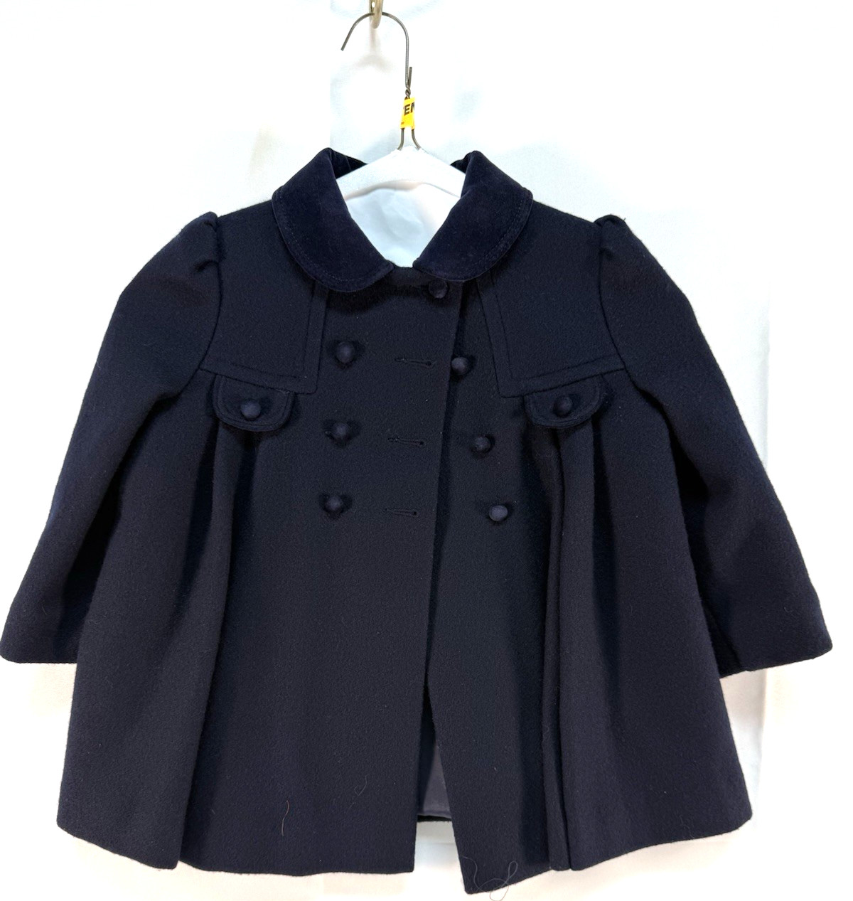 Vintage F.W. Fischer Navy Wool Girls Double Breasted Dress Coat Size 4 20″ L