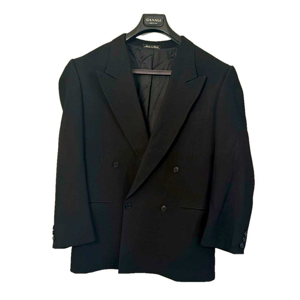 Giorgio Armani Pristine Black Double Breasted Blazer. Quality pin-stripe 39R