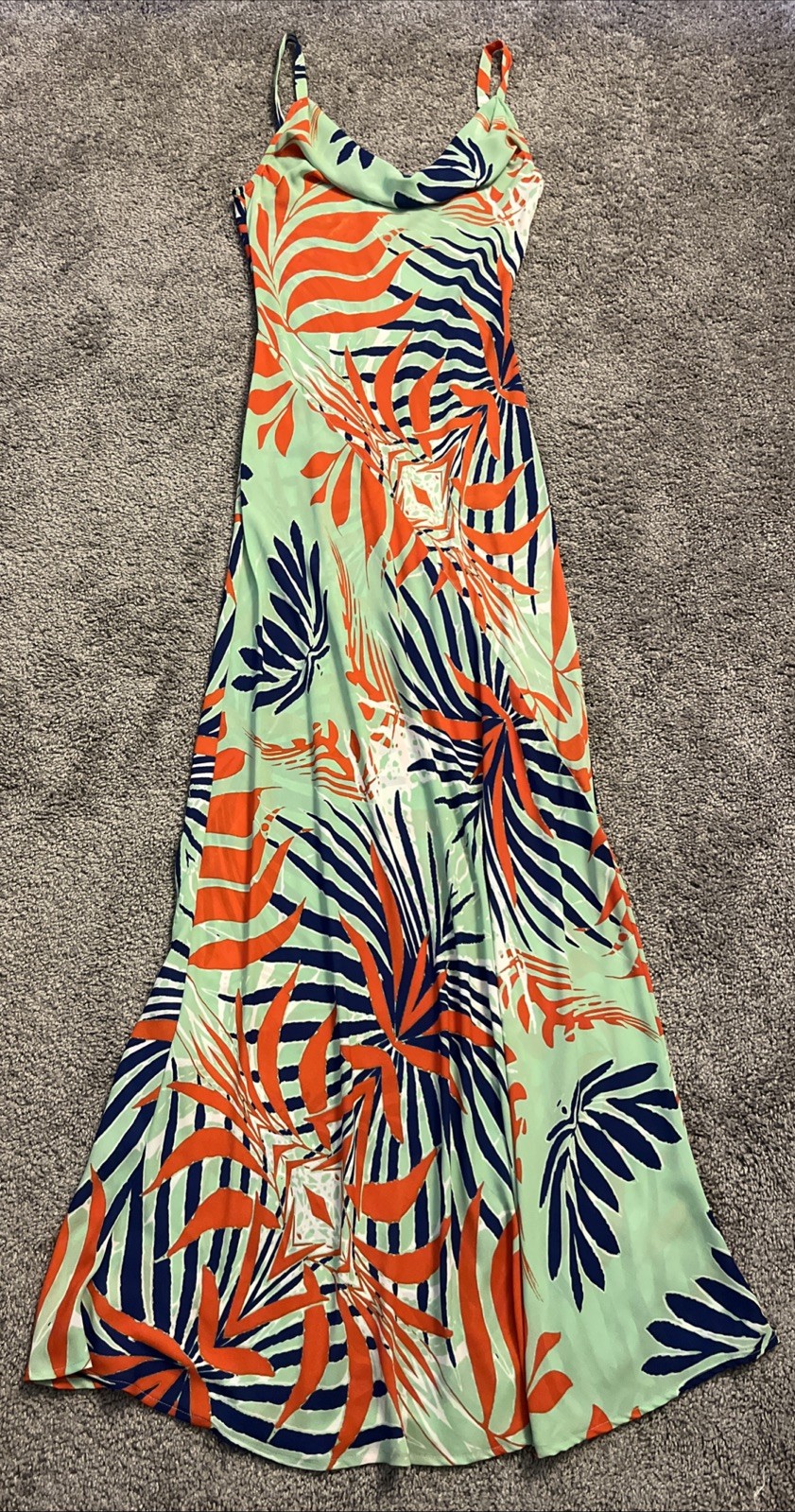 Vintage Y2K Rubber Ducky Productions Tropical Floral Cowl Neck Maxi Dress M