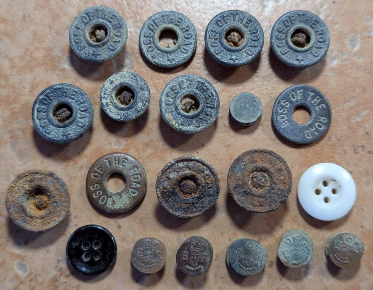 Boss of The Road Vintage Railroad Mining Clothing Copper Rivets Button Lot