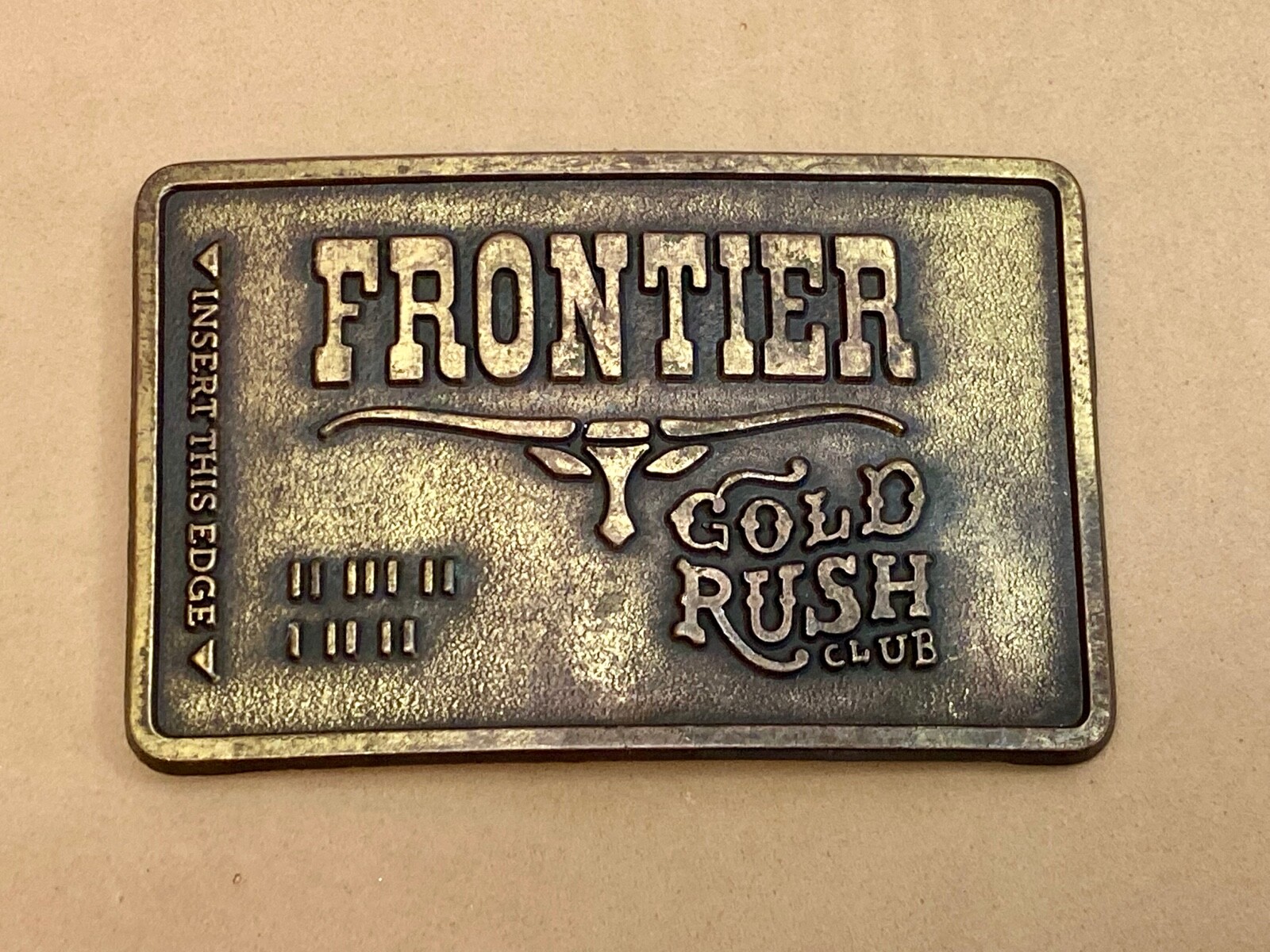 Vintage Old Vegas Frontier Gold Rush Hotel And Casino Advertising Belt Buckle