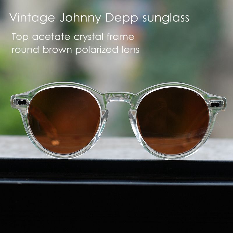 Vintate Johnny Depp polarized sunglasses mens crystal glasses round brown lens