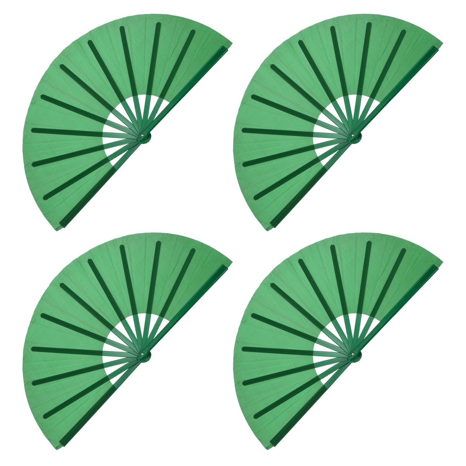 4Pcs Large Folding Hand Rave Fan, Decorative Handheld Folding Fans, Green
