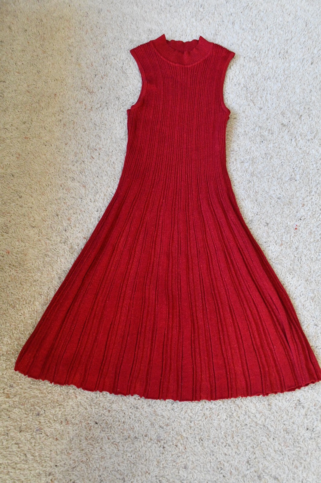 RED HOLIDAY FLIRTY DRESS RIBBED SLEEVELESS GLITTERY