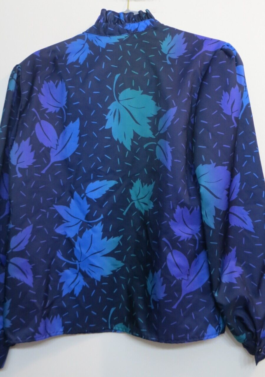 Vintage Shirley Button Up Shirt Blouse Womens Size 12 Ruffle Colorful Leaves Top