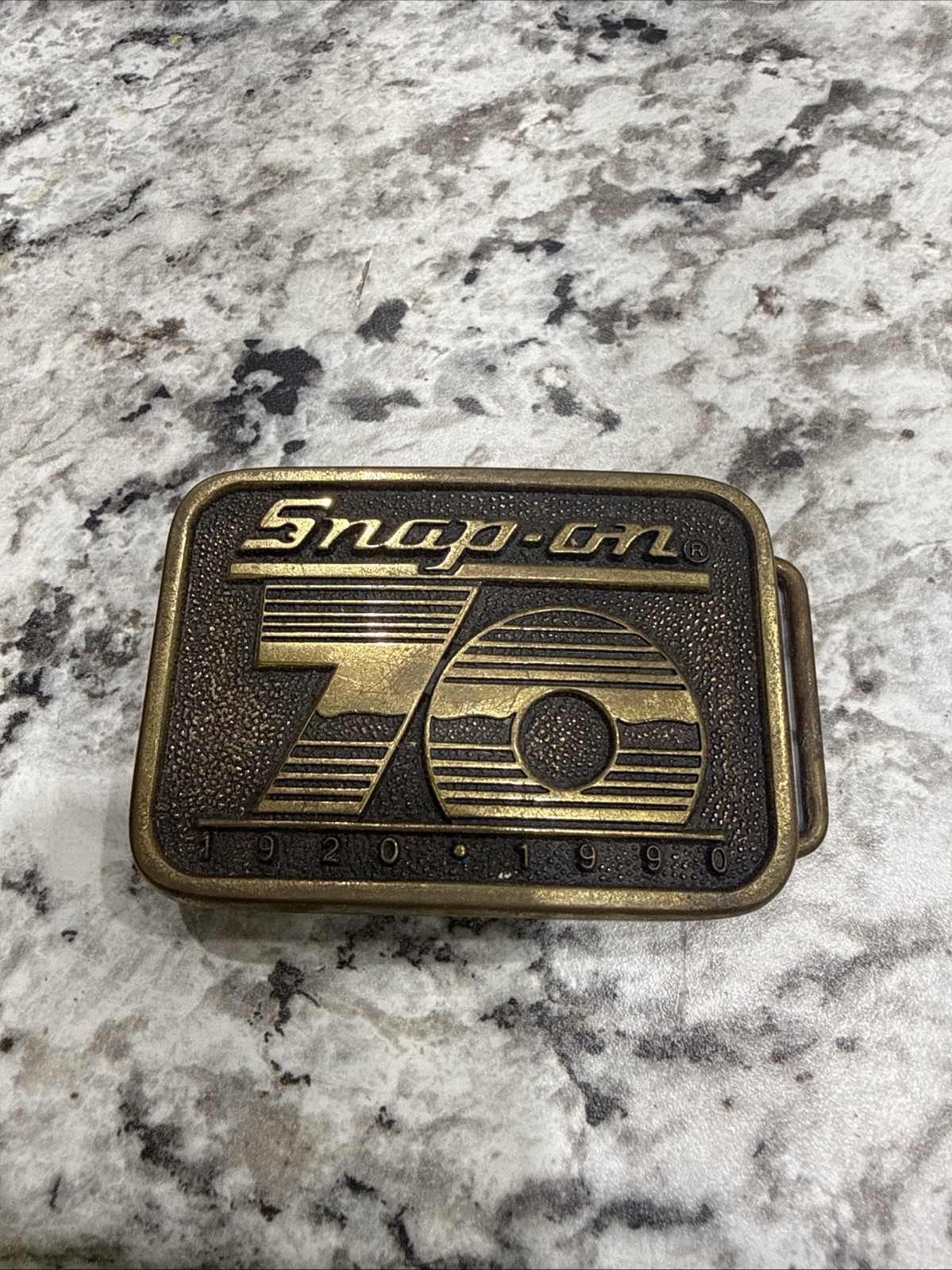 Vintage Snap On Tool Brass Belt Buckle 70th Anniversary Made In USA