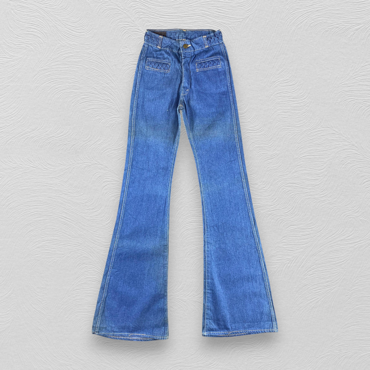 Vintage Thomaston High Waist Bell Bottom Flare Jeans Braided Detail Retro Denim