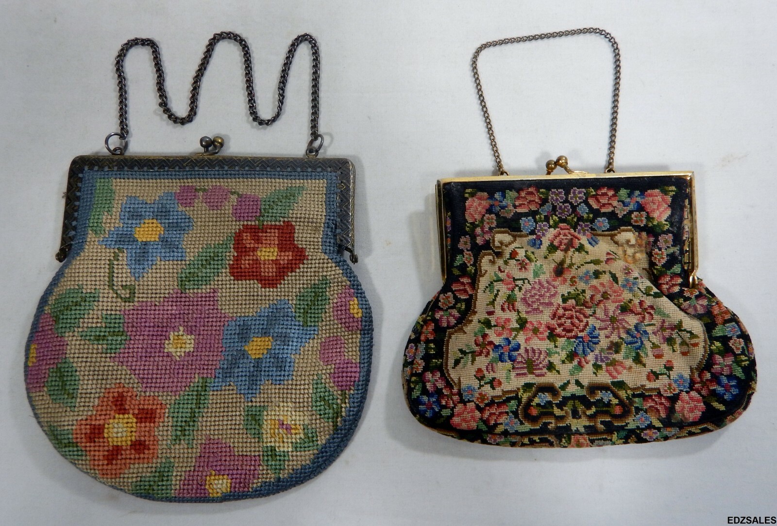 2 Vintage Needlepoint Floral Designed Purses
